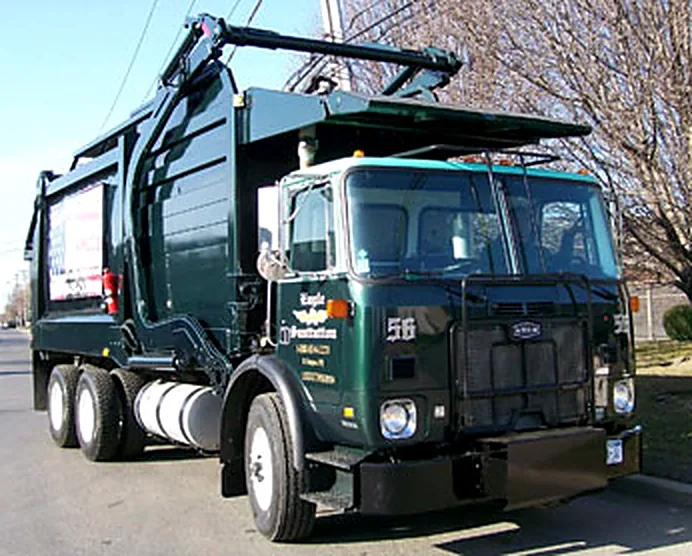 Eagle Sanitation front load truck, number 56, seen from the front